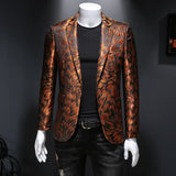 Riolio Luxury Men Jacquard Slim Fit Blazer Stage Performance Metal Gold Yarn Casual Suit Jacket Formal Stage Costumes