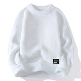 Riolio Casual Men's Round Neck Sweater Solid Color Texture Warm Knit Slim Fit Pullover Sweater Fashion New Winter