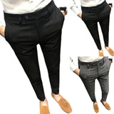 Riolio Spring Men Pants Korean Slim Fit Men Casual Ankle Length Pants Streetwear Men High Quality Black Gray Dress Suit Pant Man