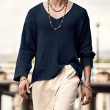 Riolio  Retro Solid V-Neck Loose Knitted Sweater