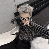 Riolio  Mens Mesh Printed Light T-Shirt Spring Streetwear Fashion Niche Slim Shaping Youth Long-Sleeved Top Men'S Clothing New