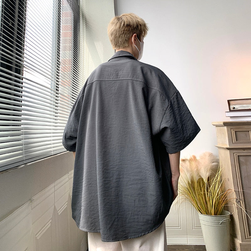 Riolio Ice Silk Fabric Oversize Shirts For Men Summer Short Sleeve Shi