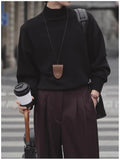 Riolio New Korean Fashion Men Sweater Light Luxury Trendy Turtleneck Knit Solid Color Pullover Leisure Retro Long Sleeve Basic Knitwear