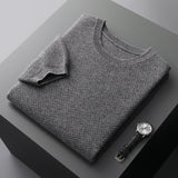 Riolio 100% Pure Wool T-Shirt Men's Round Neck Pullover Short Sleeve Autumn Winter New Honeycomb Stitch Vest Casual Sweater