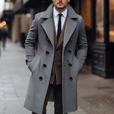 Riolio  Mens Winter Doublebreasted Lapel Trench Coat Business Style Gentleman Overcoat Long Jacket Outwear for Cold Weather