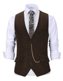 Riolio  V Neck Style Men's Suits Vest Herringbone Wool Classical Causal Slim Fit Men's Waistcoat With Pocket For Wedding Groomesmen