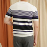 Riolio  Stylish Striped Knitting T Shirts Mens Summer Casual Breathable Slim Fit Tees Men Fashion Short Sleeve O Neck Knitted Pullovers