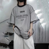 Riolio  Mens T-Shirt Fake Two-Piece Mesh Design T-Shirt Summer Street Wear Fashion Personality Short-Sleeve Top Men'S Clothing New