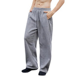 Riolio  Men Drawstring Waist Loose Straight Leg Wide Leg Sports Sweatpants With Pockets