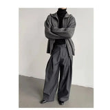 Riolio  Men's High-Waisted Wide-Leg Trousers with Pleated Detail Casual Pants