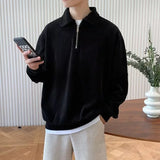 Riolio Solid Lapel Shirt Men's Autumn High Street Simple Half Zip Turn Down Collar Sweatshirt Light Mature Premium Feel Jacket