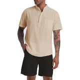 Riolio  Men's Cotton Linen Set Henley Shirts Shorts Outfits 2 Pieces Beach Clothes Vacation Matching Suit Summer Wear Shirt Sleeve