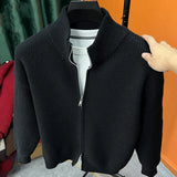 Riolio  Autumn and winter versatile solid color zipper cardigan men's knitted sweater popular slim fit sweater jacket men's stand up col