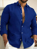 Riolio  Solid Color Cotton Linen Plain Shirt Men Classic Button-up Lapel Long Sleeve Shirts Spring Autumn Fashion Loose Mens Top Shirts