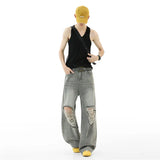 Riolio  2025 New Baggy Ripped Jeans Men Grey Distressed Denim Pants Loose Oversized Drop Street Style Fall Fashion High Quality