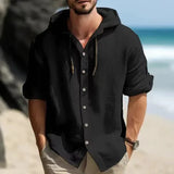 Riolio Summer Men's Linen Shirt Solid Streetwear Long Sleeve Hoodie Cardigan Clothing For Men Button Tops Casual Loose Men Hooded Shirt