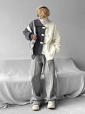 Riolio  Korean street trend men and women spliced sweaters for couples in autumn and winter loose button design knitwear harajuku y2k