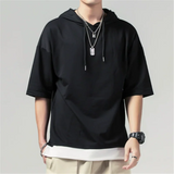 Riolio  Summer Hooded T-Shirts Men Solid Short Sleeve Loose Streetwear Tees Male Vintage Casual Sports Tshirt Hooded Neck Tops Plus Size
