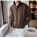 Riolio New Korean Style Jacquard Men Cardigan Jackets Fashion Luxury Knitted Button-down  Long Sleeve Sweater Coat Winter Warm Knitwear