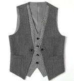 Riolio  Men's Suits Vest V Neck Fake Two Pieces Herringbone Wool Business Fashion Style Formal Men's Waiscoat For Wedding