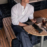 Riolio  Mens Autumn T-Shirt Textured Drop Shoulder Casual T-Shirt Daily Versatile Outdoor Plain Loose Long-Sleeved Top Men'S Clothing