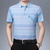 Riolio  New Summer Men's Short Sleeved T-shirt Ice Silk Middle Aged Lapel Polo Shirt