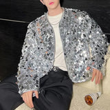 Riolio  Mens Jacket Sequin Ballroom Shiny Jacket Streetwear Fashion Nightclub Stage Performance Long Sleeve Top Men'S Clothing New