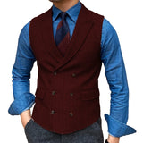 Riolio  Men Vest Brown Herringbone With Lapel Waistcoat Vintage Regular Slim Business Banquet Business Casual Men Suit Vest