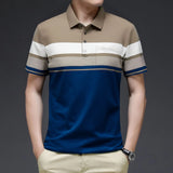 Riolio  Short Sleeved New Men's Striped Lapel Summer T-shirt Ice Silk POLO Casual Fashion Top