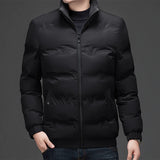 Riolio Male Casual Autumn Fleece Jacket Men Warm Jacket Winter Parka Windbreaker Cotton Stand Colla Padded Anorak Thick Black Men Coat