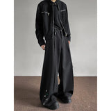 Riolio Fashion Black Casual Pants Men Buttons Design High Street Hip-hop Wide Leg Mopping Trousers All-match Casual Korean Style