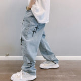 Riolio Prints Jeans Men New Streetwear Baggy Wide Leg Jeans Korean Fashion Drapes Straight Casual Loose Denim Cargo Pants