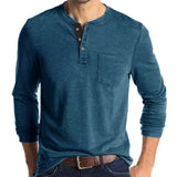 Riolio Men's Henley Collar Long Sleeved T-shirts Solid Casual Top Single Breasted Pocket TShirt Soft Comfy Bottoming Shirt for Autumn