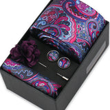 Riolio  Men Necktie Flower Pin Set With Box Luxury Necktie Handkerchief Brooch With Cufflinks Set Gift Box Wedding Men Suits Gravatas