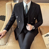 Riolio  Casual Men's Three-Piece Suit Set with Notch Lapel Double-Breasted Fashionable Business Casual Dinner Dress
