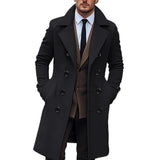 Riolio  Mens Winter Doublebreasted Lapel Trench Coat Business Style Gentleman Overcoat Long Jacket Outwear for Cold Weather