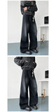 Riolio  Mens Jeans 2025 Autumn Fashion Loose Blue Washed Denim Pants with Knee Wrinkles Back Pocket Patchwork Design Denim trousers