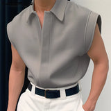 Riolio Men Shirt Solid Color Lapel Sleeveless Korean Style Fashion Men Clothing Streetwear Summer 2024 Casual Male Shirts S-5XL