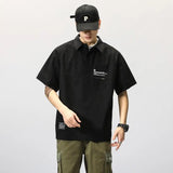 Riolio American Retro ort Sve  irt Men Summer Trendy Loose Workwear irt T-irt Men Turn-down Collar Casual Faion