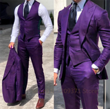 Riolio Purple 3 Piece Set Men Business Suits Groom Groomsman 3 Pieces Wedding Party Formal Occasions Tuxedo Jacket Vest Pants