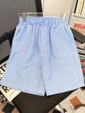 Riolio  Blue Striped Beach orts ex Summer Loose Casual Dstring Mid-Thigh Beach Vaion Couple's Five-Quarter Length Pants