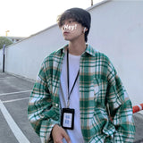 Riolio Autumn Thick Woolen Shirt Men Fashion Retro Casual Oversized Plaid Shirts Mens Korean Blue/Green Loose Long-sleeved Shirt Men