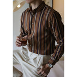Riolio  Men's Square Collar Patchwork Striped Shirts for Spring and Autumn Fashion England Long Sleeve Loose Cardigan Button Casual Tops