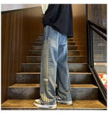Riolio  Striped Jeans Men Spring Summer Denim Jeans Vintage Baggy Pants Women Elastic Waist Loose Straight Pants Fashion Men Trousers