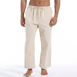 New Men's Casual Linen Pants Solid Color Breathable Yoga Cotton Trousers Male Casual Elastic Waist Drawstring Fitness Pants