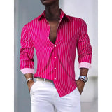 Riolio  Men's Striped Turn Down Collar Long Sleeve Shirt Casual Button Down Blouse
