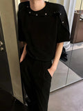 Riolio  Korean Version of Loose Simple Shoulder Pad Short-sleeved Black T-shirt Men Summer Casual Versatile Pullover