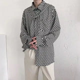Riolio  Street Casual Fashion Classic Striped Loose Button Straight Turn-down Collar Man Spring Summer Thin Men's Clothing Korean