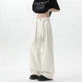 Riolio  Beige Suit Pants Men Fashion Society Mens Black Dress Pants Korean Loose Wide Leg Pants Mens Office Formal Trousers Plus Size