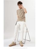 Riolio White Stretch Casual Ankle Pants Silhouette Men's Elegant Suit Pants Summer Korean Straight Loose Men's Smart Casual Trousers